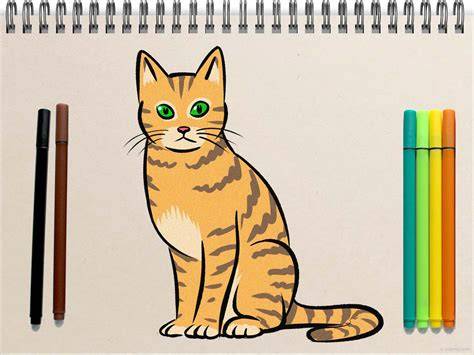 cat drawing with colour easy