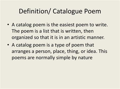 Catalog Poem Definition