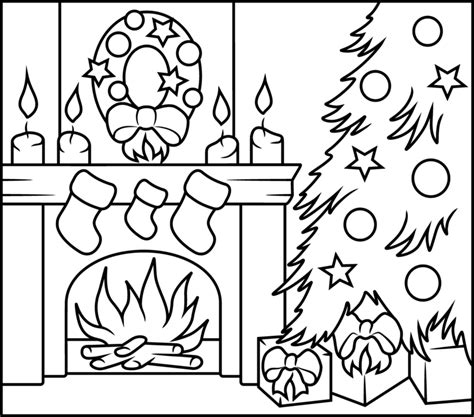 christmas fireplace coloring pages