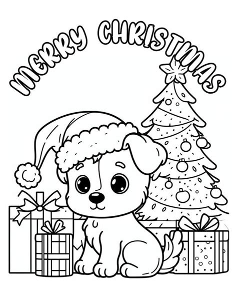 christmas puppy colouring pages