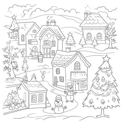 christmas village coloring pages