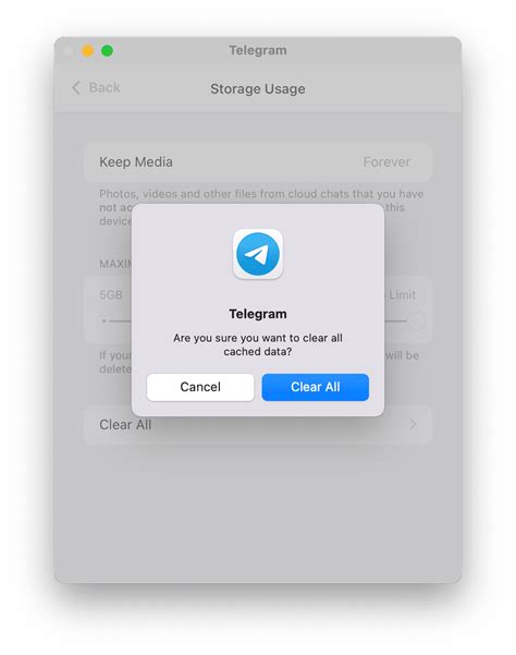clear cache and data on telegram