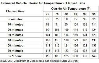 Cold Temperature Inside Car Chart