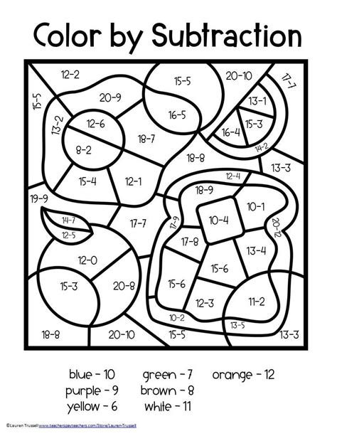 color by number subtraction worksheets