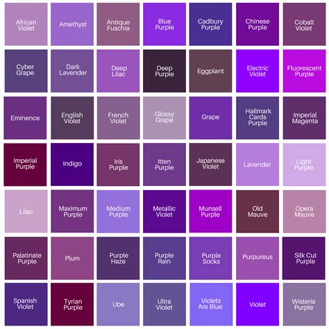 Color Chart For Purple