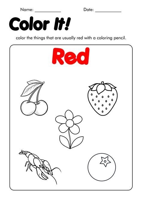 color red worksheets
