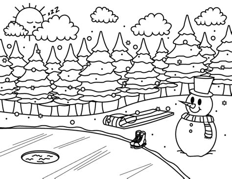 coloring page winter scene
