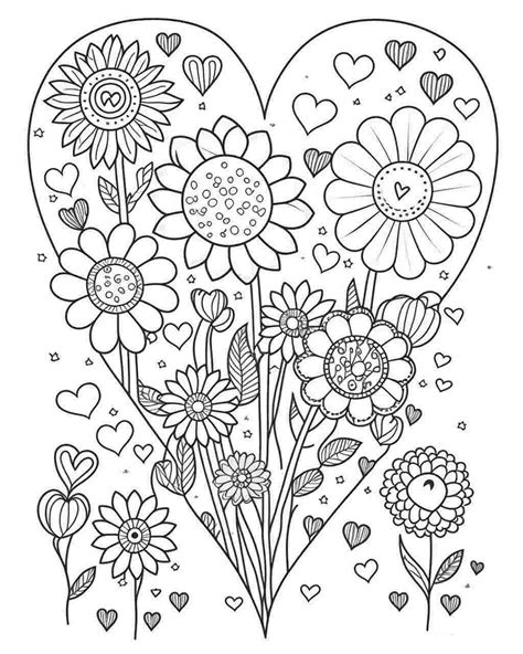 coloring pages flowers and hearts