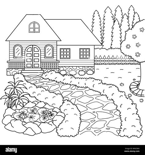 coloring pages house with garden