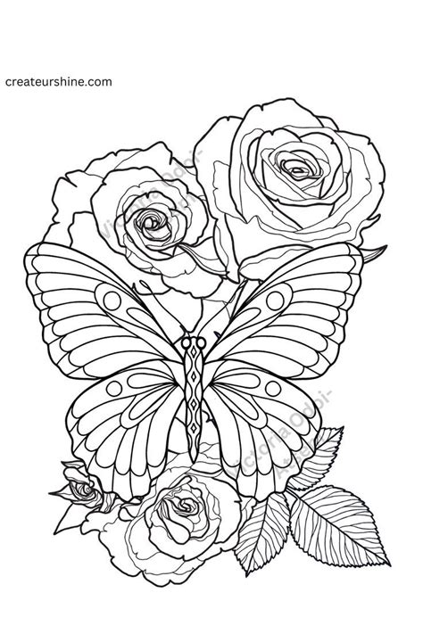 coloring pages of roses and butterflies