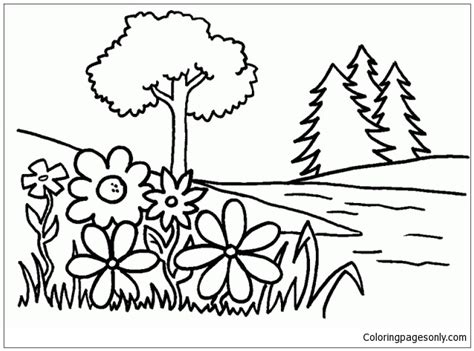 coloring pages of trees and flowers