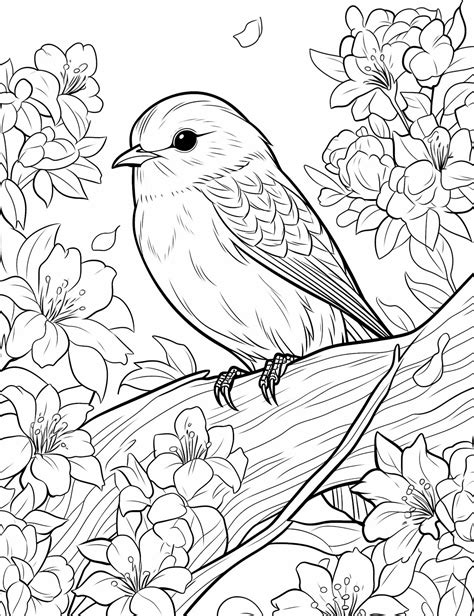 coloring pictures of birds on spring flowers