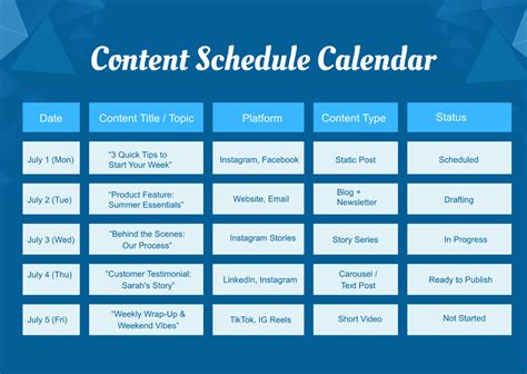 content schedule