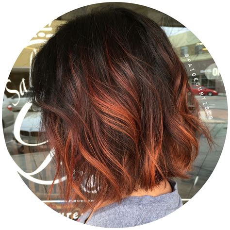 copper balayage on brown hair short