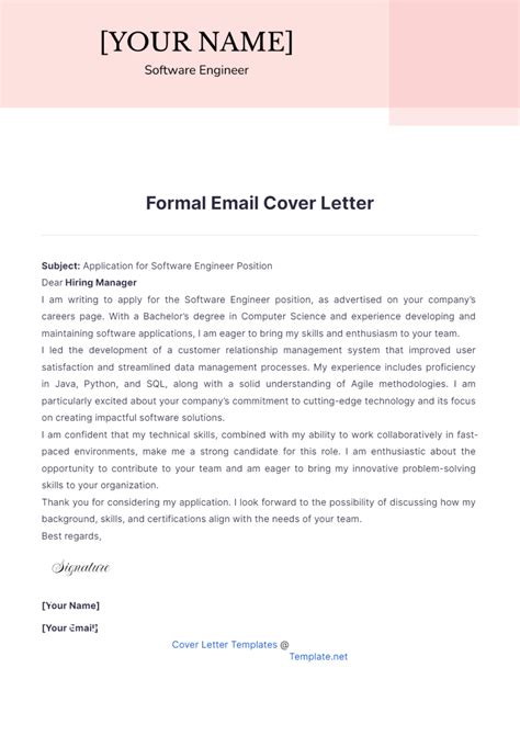 Cover Letter Email Template