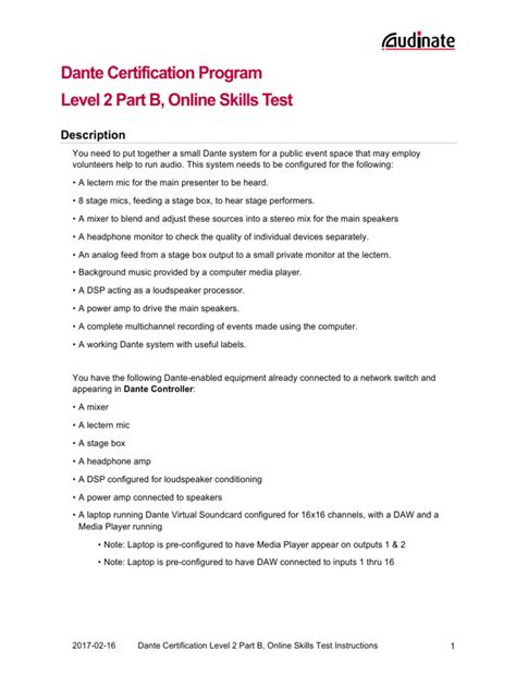 Dante Level 2 Certification Test 3 Walkthrough