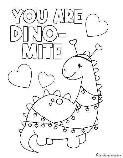 dinosaur valentines day coloring pages