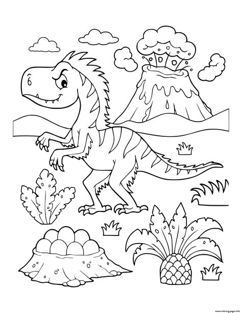 dinosaur with volcano coloring pages
