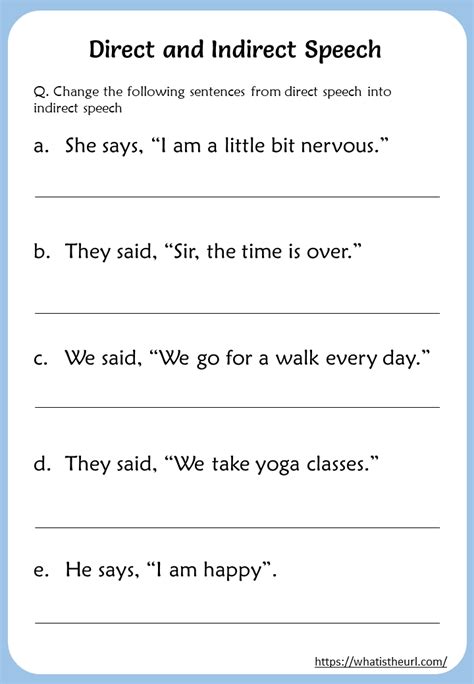 direct and indirect speech worksheet for grade 5