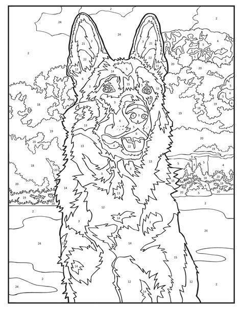 dog color by number coloring pages
