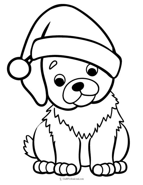 dog with santa hat coloring page