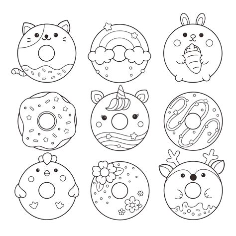 donut kawaii food coloring pages