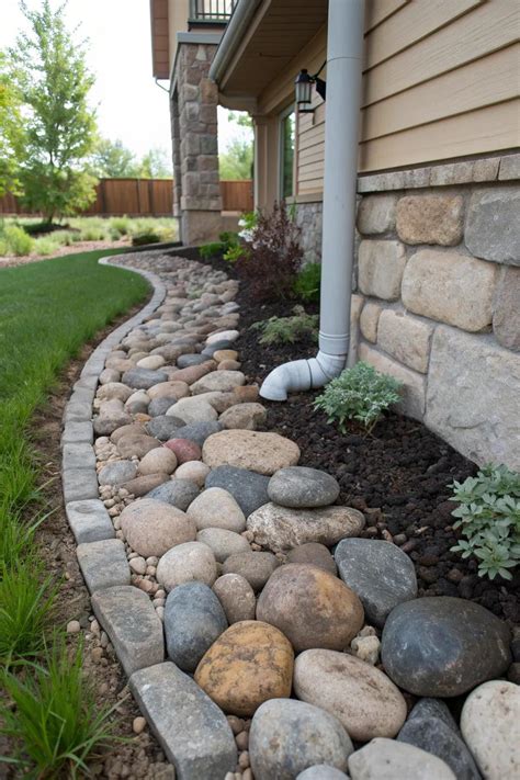 downspout ideas with rocks