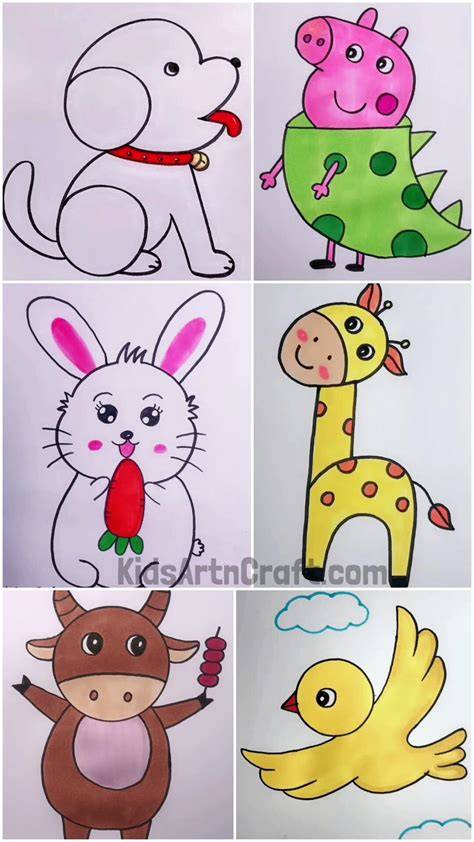 easy animals drawing with colour