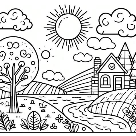 easy landscape coloring pages