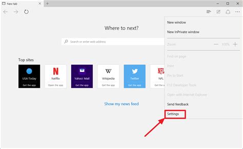 edge browser settings homepage
