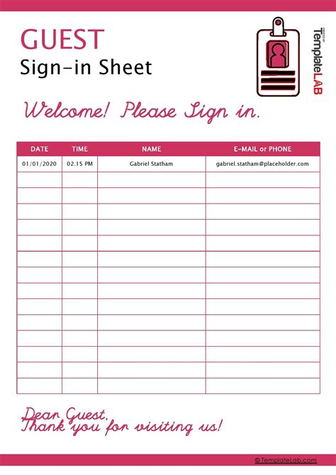 Editable Free Sign In Sheet Template