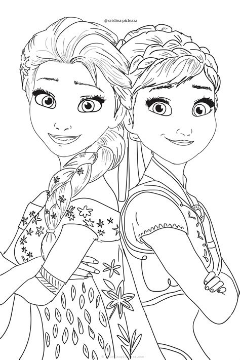 elsa and anna colouring pages