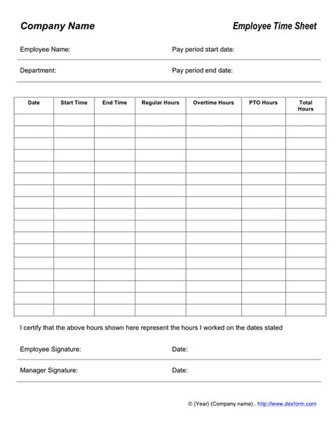 Employee Time Sheet Template