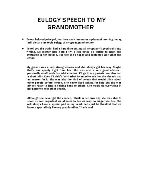 eulogy speech for grandmother tagalog