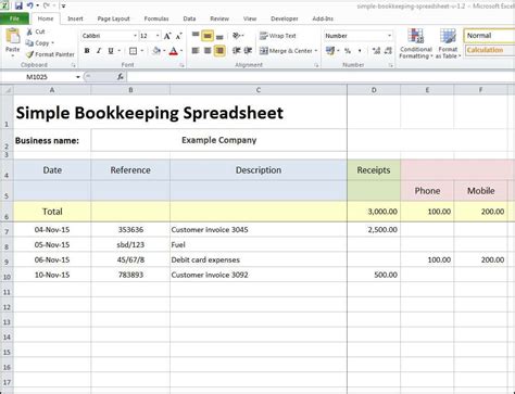Excel Bookkeeping Template Free