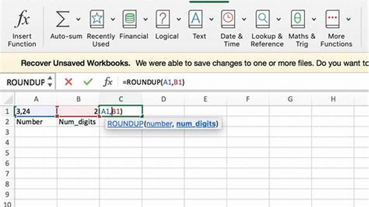 Contoh penggunaan fungsi RoundUp di Excel