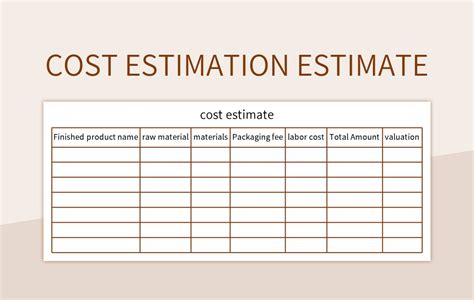 Excel Template For Cost Estimation
