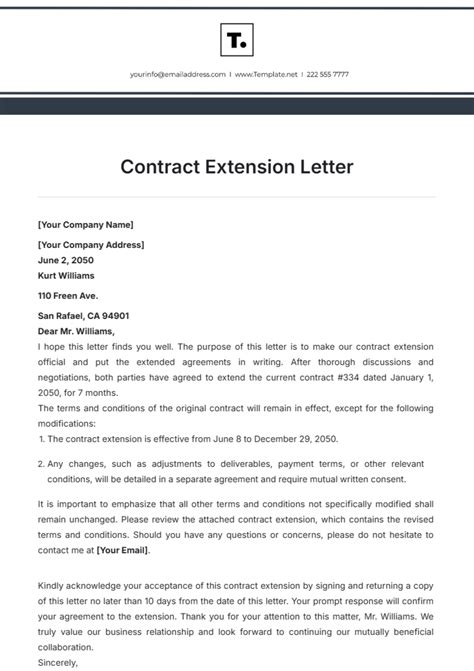 Extension Of Contract Letter Template