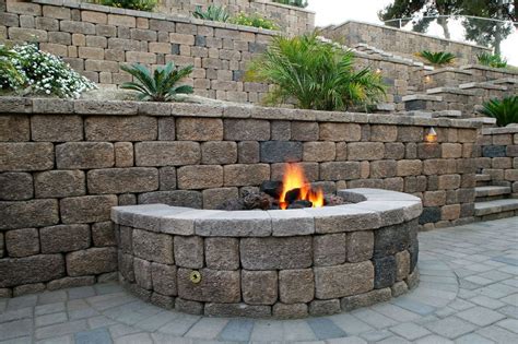 fire pit built into retaining wall