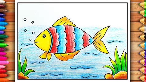 fish easy drawing with colour