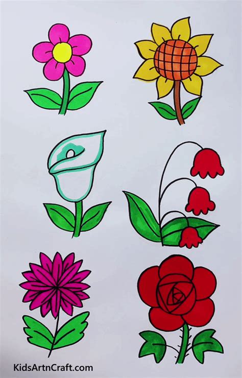 flower drawing images with colour easy