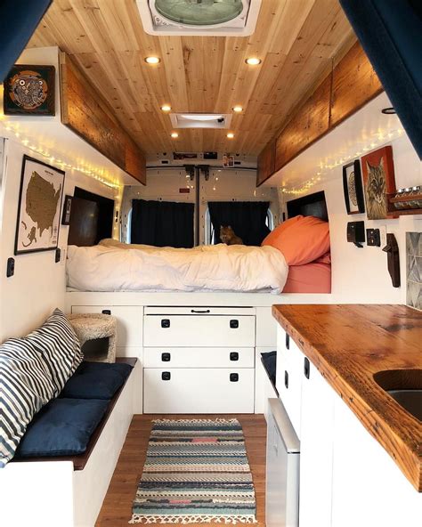 Ford Transit camper van interior with custom build
