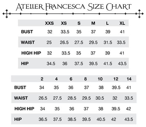 Francesca S Size Chart