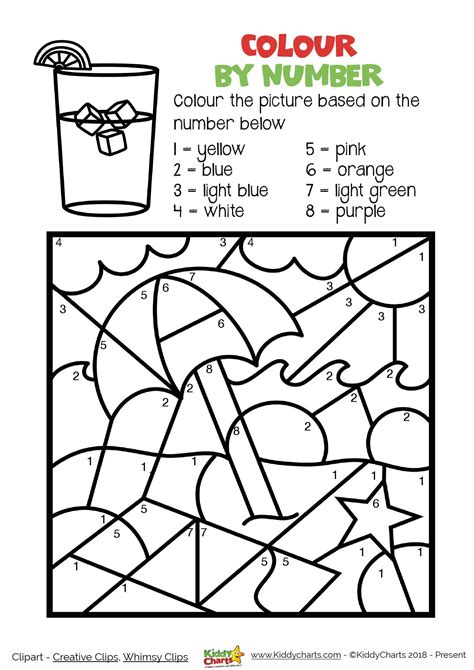 free printable summer color by number