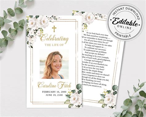 Funeral Prayer Cards Template