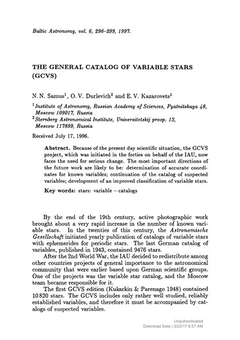 General Catalogue Of Variable Stars