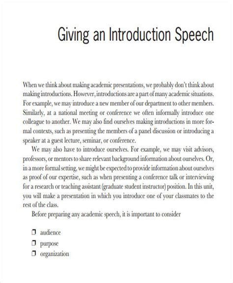 good introduction for speech in school
