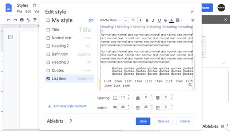 Google Docs Styles Templates