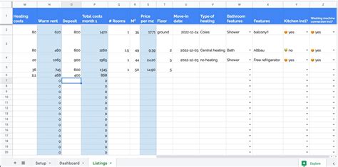 Google Sheets Apartment Hunting Template