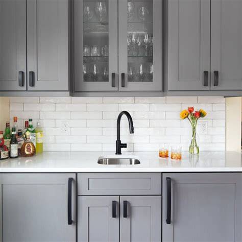 gray cabinets with black hardware